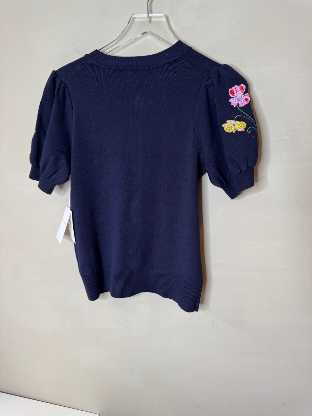 Free Assembly Embroidered Floral Puff Sleeve Cardigan Sweater Navy XS NWT - Picture 6 of 10